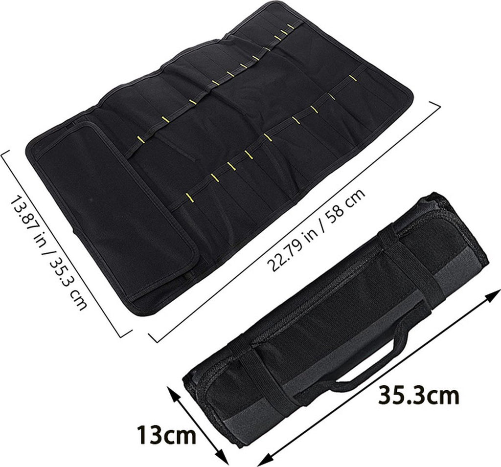 Knife Set Storage Bag - Professional Chef's Cutlery Bag - Chef's Knife Bag For up to 22 Knives - Black - Kitchen Set - Chef's Knife Roll - Chef's Knife Roll Bag - Travel Tool Roll Pouch Storage - 35.5*58 cm - Knives not included