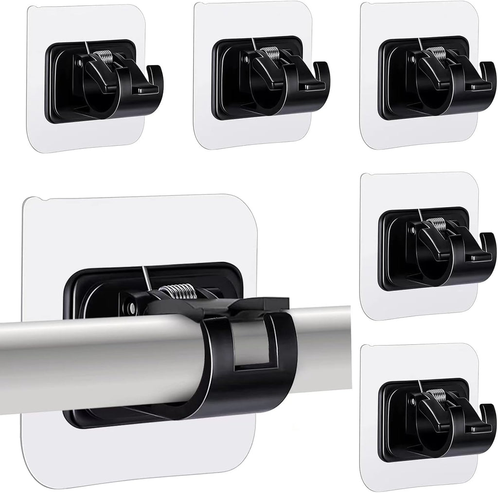 6 pcs Self-Adhesive Curtain Rod Holders, Nail-Free Adjustable Curtain Rod Brackets, Curtain Rod Wall Mounts (Black)