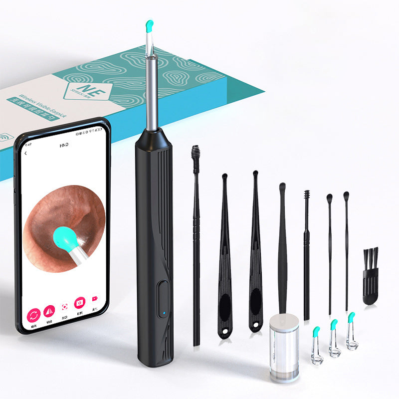 8 ST 1080P Wireless Ear Cleaning Otoscope Ear Cleaning Tool Black 8 PCS Set