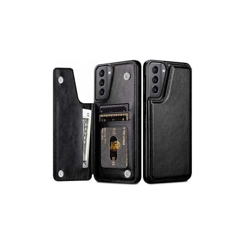Compatible with Samsung Galaxy S22 Case Samsung Shockproof Card Holder 3-Compartment Flip Cover Black