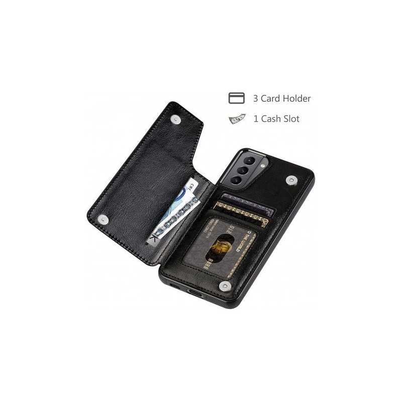 Compatible with Samsung Galaxy S22 Case Samsung Shockproof Card Holder 3-Compartment Flip Cover Black