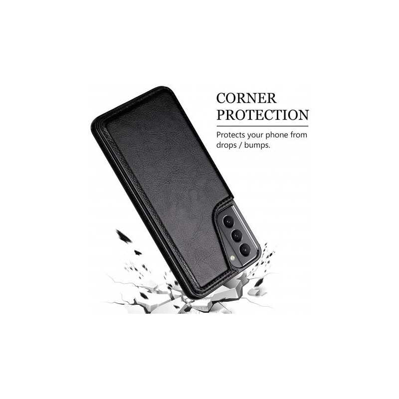 Compatible with Samsung Galaxy S22 Case Samsung Shockproof Card Holder 3-Compartment Flip Cover Black