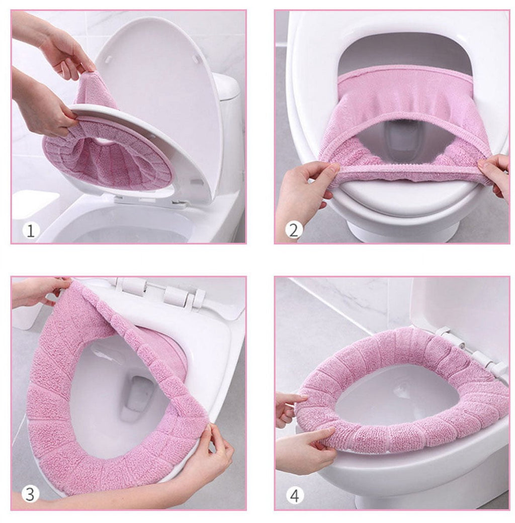 Toilet Seat Cushion - 4-Pack - Elastic Washable Fabric - Soft - Thickened and Warm - Toilet Seat Cover - Soft Toilet Seat - Toilet Seat Cover - Toilet Seat Cover - Reusable - Washable