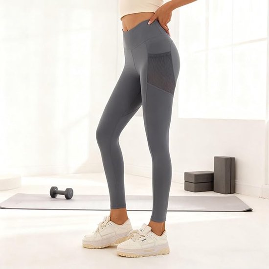 Slim Fit Sports Pants - High Waist Yoga Pants with Side Pockets - Soft and Stretchy Blended Fabric, Breathable and Comfortable - Skinny Fit with Elastic Waist - Suitable for Yoga, Fitness, Walking and Daily Use (Gray, Size L)