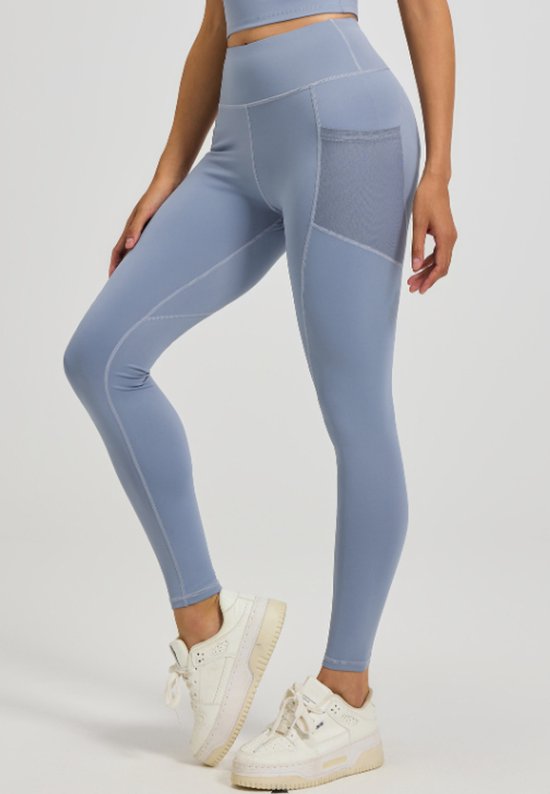 Slim Fit Sports Pants - High Waist Yoga Pants with Side Pockets - Soft and Stretchy Blended Fabric, Breathable and Comfortable - Skinny Fit with Elastic Waist - Suitable for Yoga, Fitness, Walking and Daily Use (Light Blue, Size L)