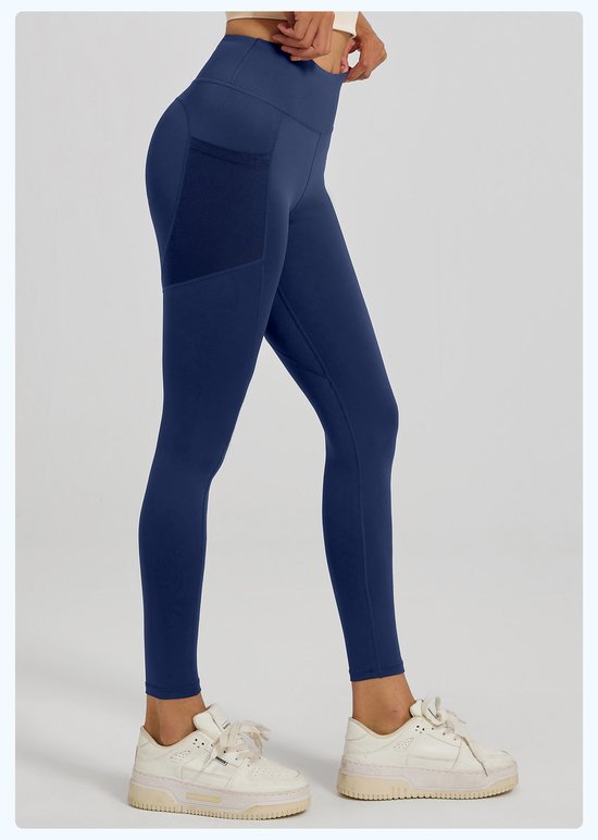 Slim Fit Sports Pants - High Waist Yoga Pants with Side Pockets - Soft and Stretchy Blended Fabric, Breathable and Comfortable - Skinny Fit with Elastic Waist - Suitable for Yoga, Fitness, Walking and Daily Use (Dark Blue, Size L)