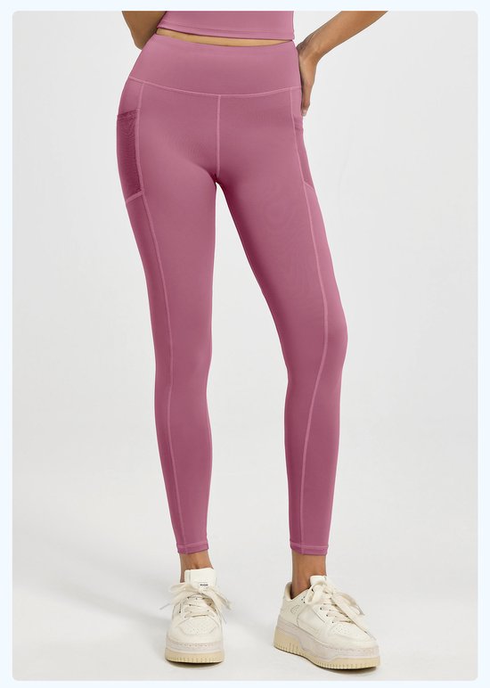 Slim Fit Sports Pants - High Waist Yoga Pants with Side Pockets - Soft and Stretchy Blended Fabric, Breathable and Comfortable - Skinny Fit with Elastic Waist - Suitable for Yoga, Fitness, Walking and Daily Use (Dark Pink, Size L)