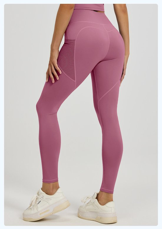 Slim Fit Sports Pants - High Waist Yoga Pants with Side Pockets - Soft and Stretchy Blended Fabric, Breathable and Comfortable - Skinny Fit with Elastic Waist - Suitable for Yoga, Fitness, Walking and Daily Use (Dark Pink, Size L)
