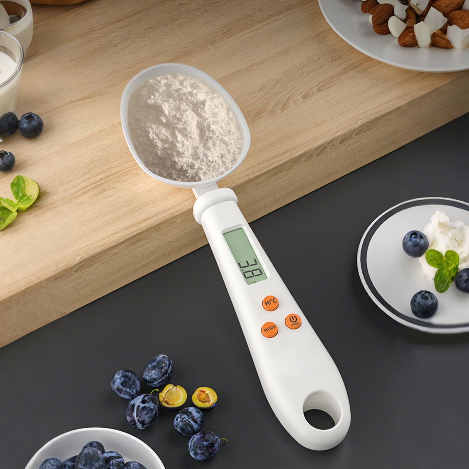 LGCASL White Weighable Spoon 2 in 1 Electronic Kitchen Scale Lcd Digital Measuring Flour Digital Spoon Scale Kitchen Tool Forfood 20.5*5.8*1 I