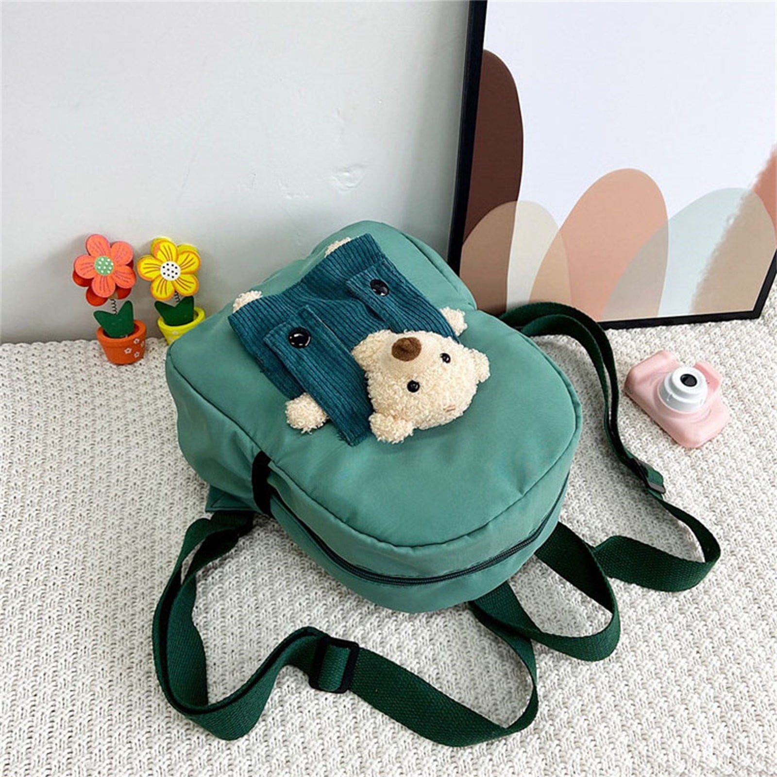 1 Pcs Travel Backpack,Cute Custom BookBag with Detachable Bear,Travel Backapck for Women/Men Casual Laptop Bookbag,Large Capacity Backpack for Birthday Gift,Christmas Gift,8.6x11 in(Green) Green