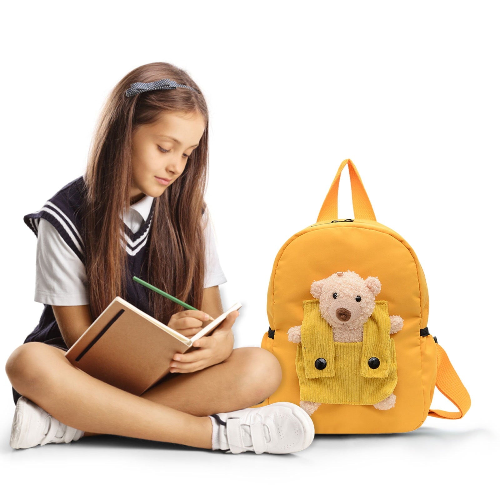 1 Pcs Travel Backpack,Cute Custom BookBag with Detachable Bear,Travel Backapck for Women/Men Casual Laptop Bookbag,Large Capacity Backpack for Birthday Gift,Christmas Gift,8.6x11 in(Green) Yellow
