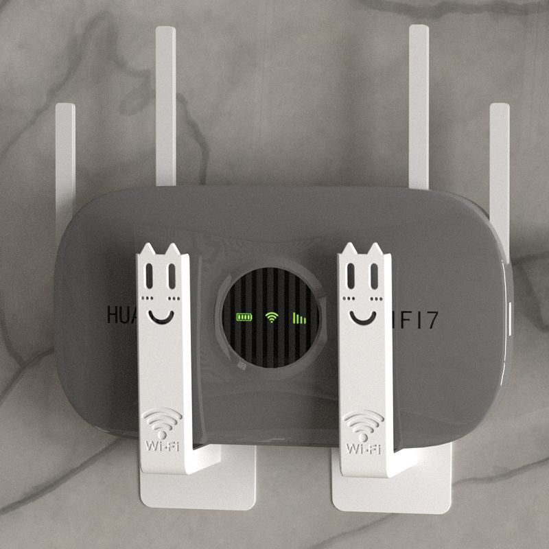 Router Mount Wall - Modem Bracket Without Drilling - WiFi Booster Mounting - Universal Wall Mount - Cable Management - TV Furniture Organizer - Self-Adhesive Mounting System - Electronics Accessories - Media Box Storage - White - 2 Pieces