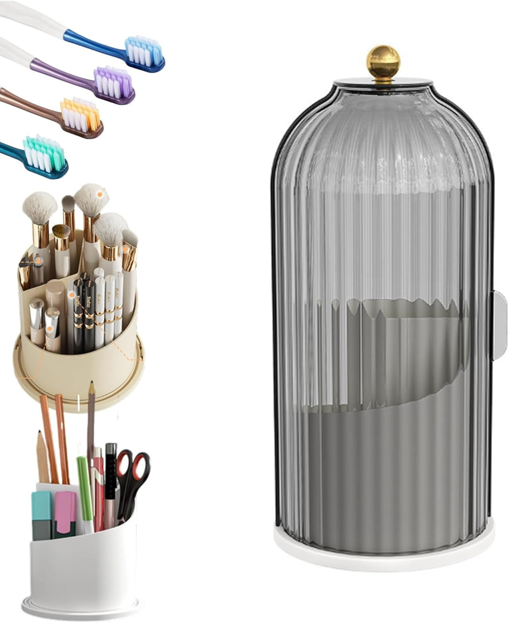Concealed Toothbrush Holder,Toothbrush Holders for Bathrooms,360 Rotating Waterproof Dustproof Toothpaste Holders with Sliding Lid,for Vanity Makeup Brushes Holder,Pen Holder Storage (C) B