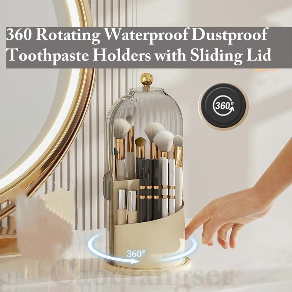 Concealed Toothbrush Holder,Toothbrush Holders for Bathrooms,360 Rotating Waterproof Dustproof Toothpaste Holders with Sliding Lid,for Vanity Makeup Brushes Holder,Pen Holder Storage (C) B