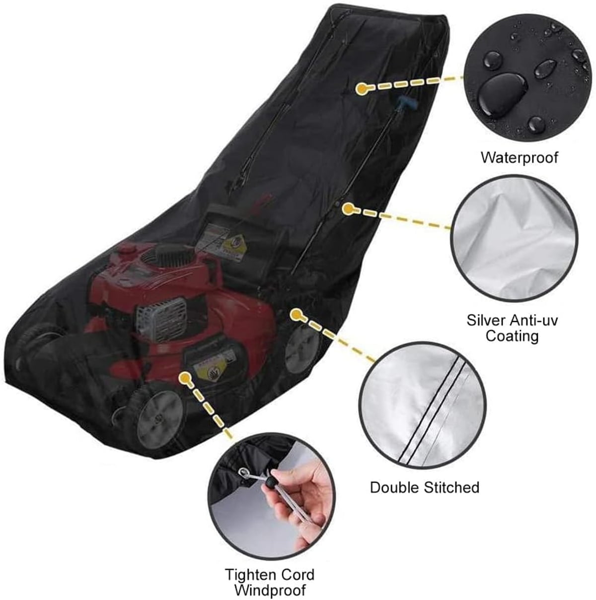 Waterproof Protective Cover,QZS Heavy Duty Push Lawn Mower Cover,75.2x19.7x39.4In,Universal Oxford Cover Fit with Drawstring,1Pack