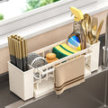 Kdkad Kitchen Sink Sponge Holder, Sponge Holder Kitchen Sink Caddy Organizer with Dish Brush Holder, Rustproof Stainless Steel Sink Sponge Holder with Auto-Draining Tray G