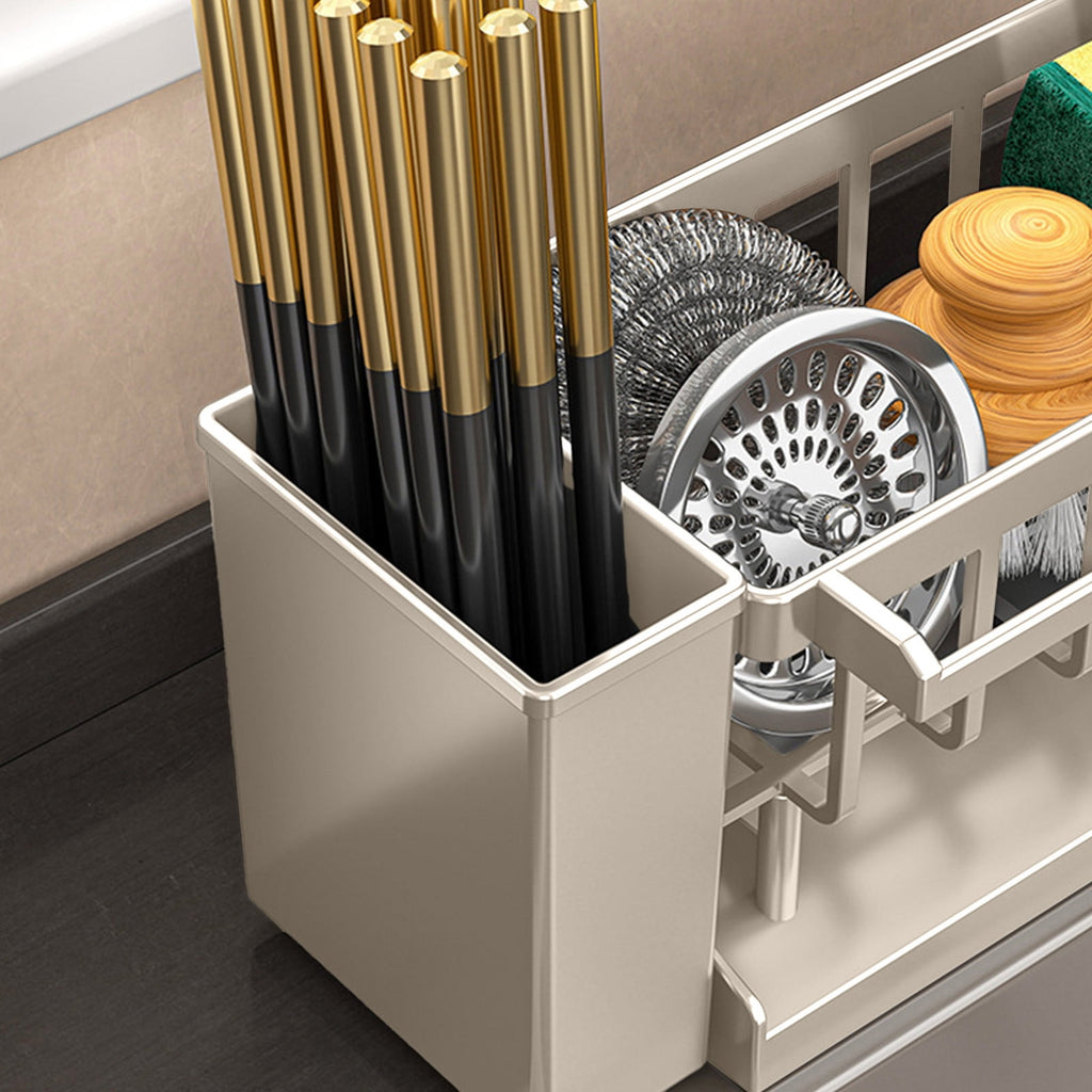 Kdkad Kitchen Sink Sponge Holder, Sponge Holder Kitchen Sink Caddy Organizer with Dish Brush Holder, Rustproof Stainless Steel Sink Sponge Holder with Auto-Draining Tray G