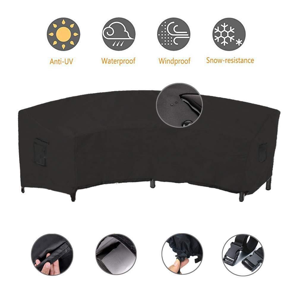 Outdoor Sectional Sofa Cover Waterproof Curved Patio Furniture Covers for Deck, Lawn and Backyard, 228x116x86cm, Black