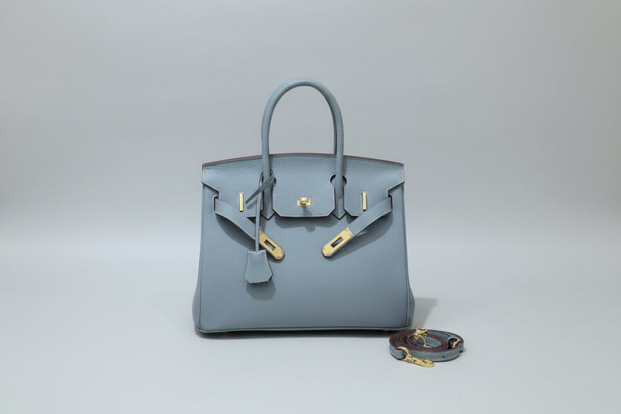 2025- Euro-american Elegant Crocodile Leather Handbag Bag - Birkin 30,blue-white ,palladium Hardware