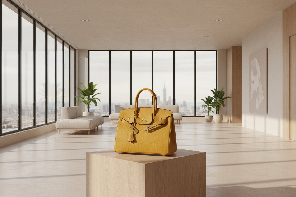 2025-Euro-american Elegant Crocodile Leather Handbag Bag-Birkin 25, lemon yellow,palladium Hardware