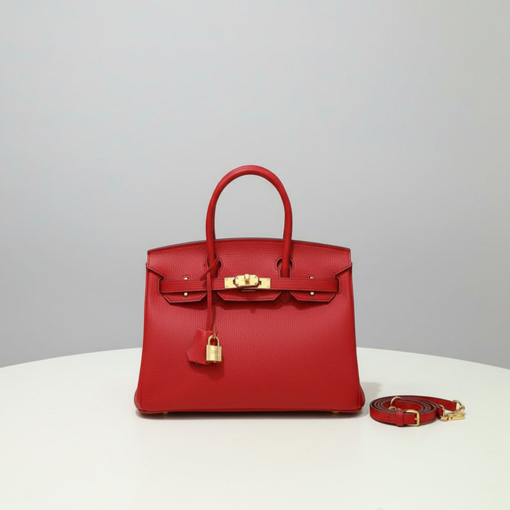 2025- Euro-american Elegant Crocodile Leather  Handbag Bag - Birkin 30,red ,palladium Hardware