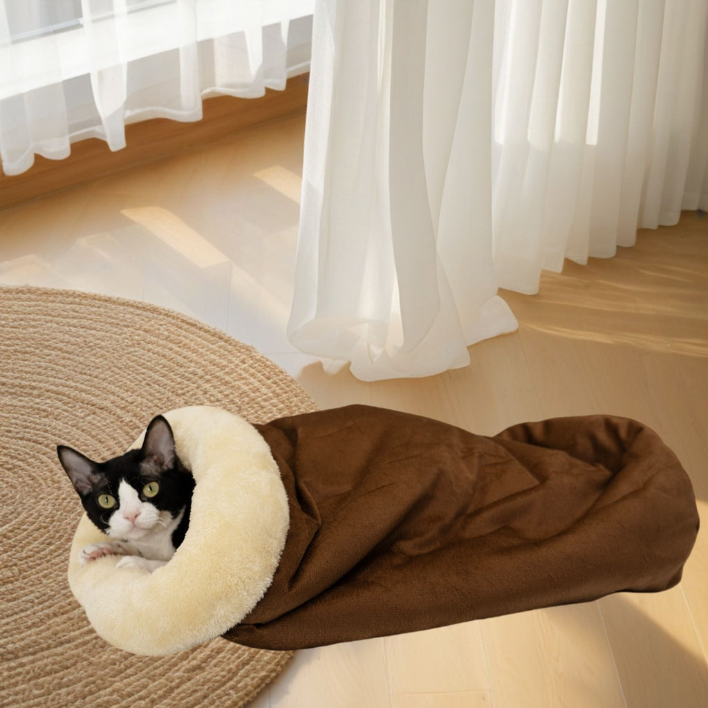 Warm Pet Bed for Cats and Dogs Upgraded Support Style Dark Brown