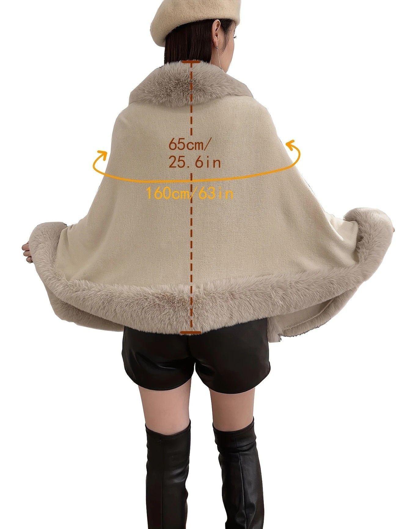 Imitation Mink Collar Knit Shawl: Autumn/Winter Retro Cape, Elegant, Versatile, and Flattering(BLACK)