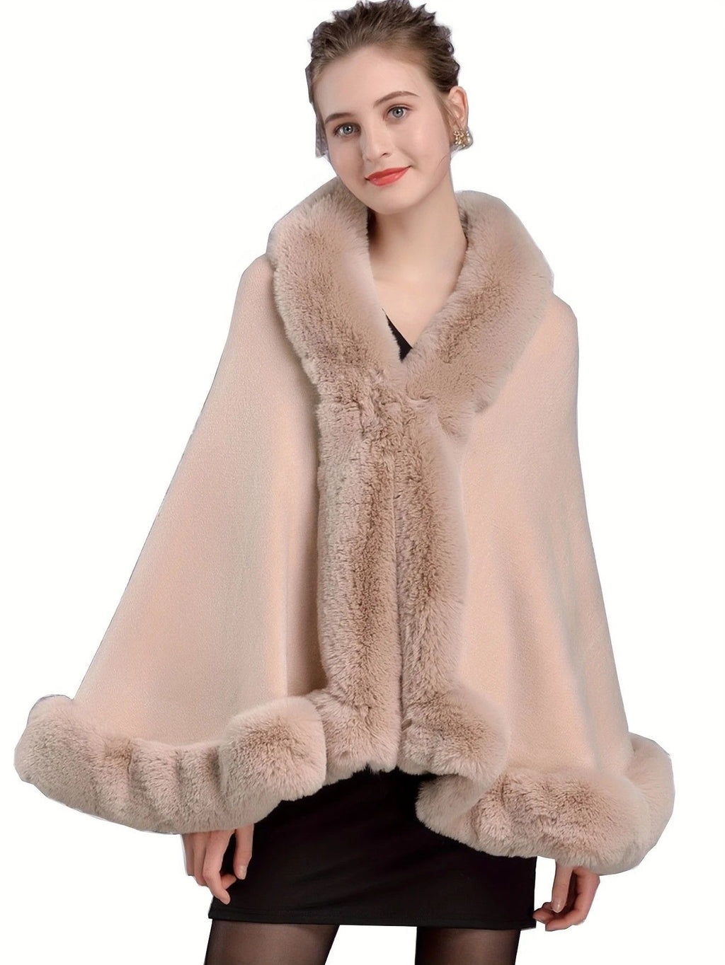 Imitation Mink Collar Knit Shawl: Autumn/Winter Retro Cape, Elegant, Versatile, and Flattering(BLACK)