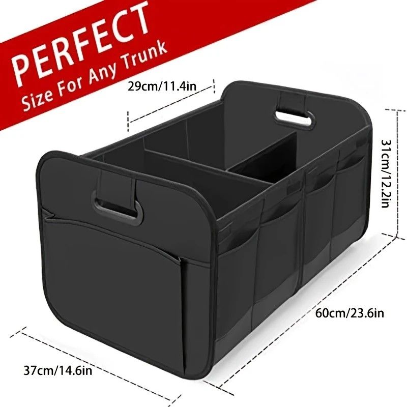 1 Car Trunk Organizer, Automotive Storage, Reinforced Handle, Foldable Multi-Compartment Car Organizer, 600D Oxford Fabric, Suitable for Any Car, SUV, Minivan, Vehicle Storage.BLACK