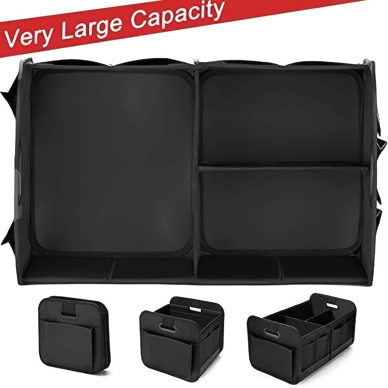 1 Car Trunk Organizer, Automotive Storage, Reinforced Handle, Foldable Multi-Compartment Car Organizer, 600D Oxford Fabric, Suitable for Any Car, SUV, Minivan, Vehicle Storage.BLACK