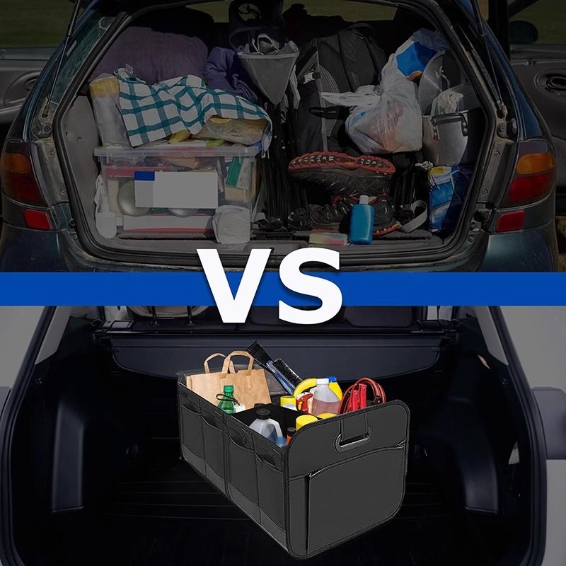 1 Car Trunk Organizer, Automotive Storage, Reinforced Handle, Foldable Multi-Compartment Car Organizer, 600D Oxford Fabric, Suitable for Any Car, SUV, Minivan, Vehicle Storage.BLACK