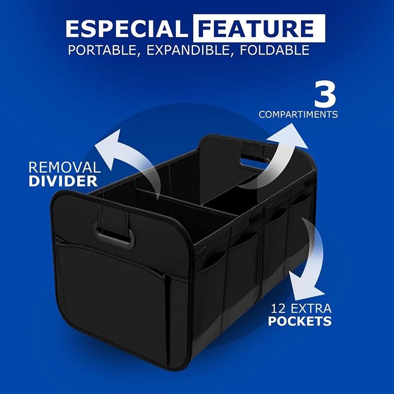 1 Car Trunk Organizer, Automotive Storage, Reinforced Handle, Foldable Multi-Compartment Car Organizer, 600D Oxford Fabric, Suitable for Any Car, SUV, Minivan, Vehicle Storage.BLACK