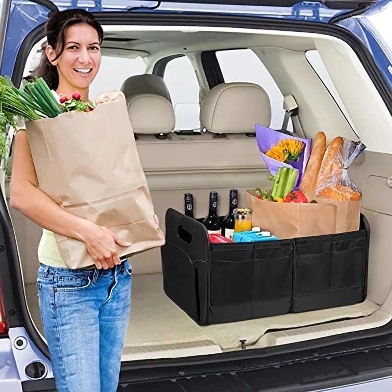 1 Car Trunk Organizer, Automotive Storage, Reinforced Handle, Foldable Multi-Compartment Car Organizer, 600D Oxford Fabric, Suitable for Any Car, SUV, Minivan, Vehicle Storage.BLACK