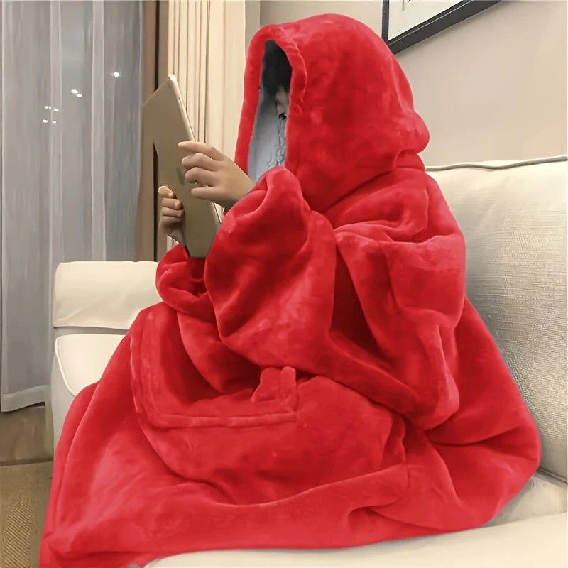 Ultra-Soft Fleece Wearable Blanket Hoodie, Unisex Hooded Large-Pocket Lazy Warm Home Wear(pink)