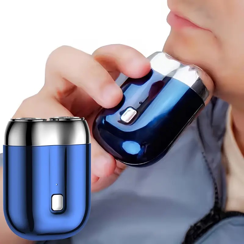 Blue Men's Mini Electric Shaver, with USB-C Fast Charging, detachable dual-head system, portable design ideal for travel and business trips.