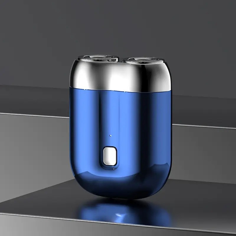 Blue Men's Mini Electric Shaver, with USB-C Fast Charging, detachable dual-head system, portable design ideal for travel and business trips.