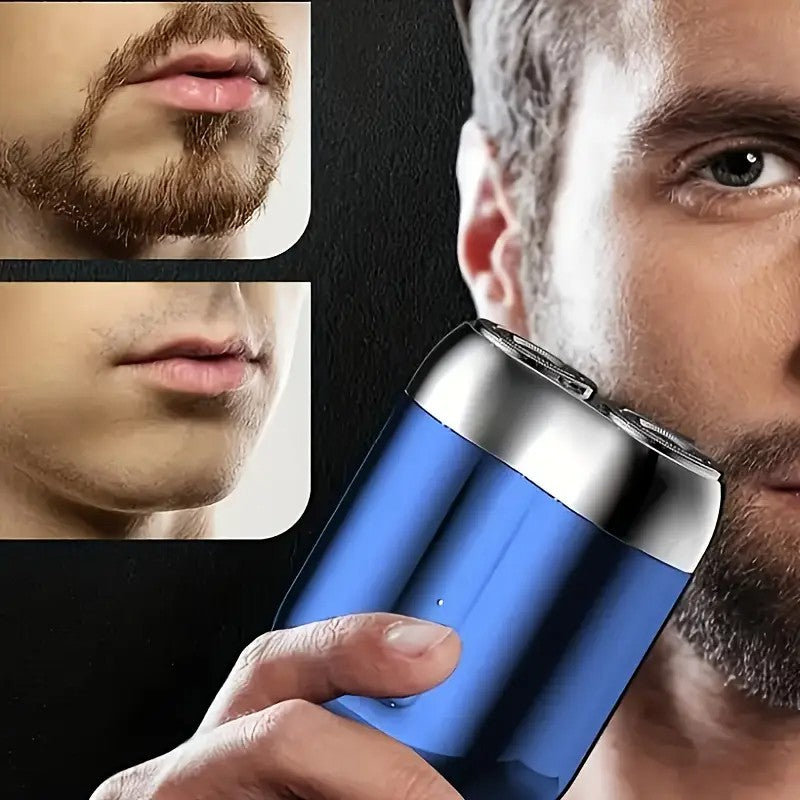 Green Men's Mini Electric Shaver, with USB-C Fast Charging, detachable dual-head system, portable design ideal for travel and business trips.