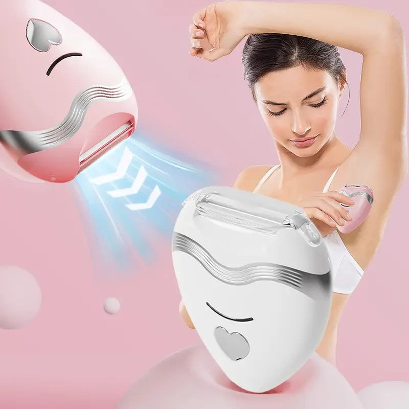 pink 3-in-1 Women's Electric Hair Remover, suitable for both dry and wet use. Designed for bikini, eyebrows, face, and underarms. Portable, rechargeable, cordless, gentle yet effective.