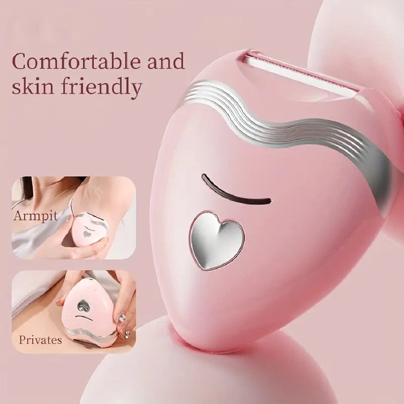 pink 3-in-1 Women's Electric Hair Remover, suitable for both dry and wet use. Designed for bikini, eyebrows, face, and underarms. Portable, rechargeable, cordless, gentle yet effective.
