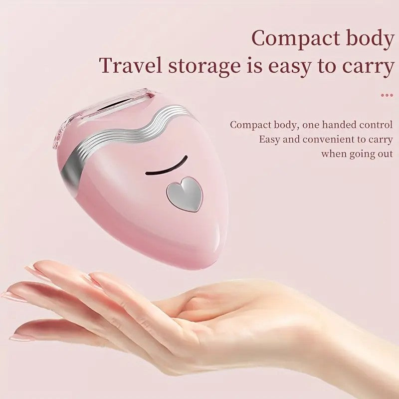 pink 3-in-1 Women's Electric Hair Remover, suitable for both dry and wet use. Designed for bikini, eyebrows, face, and underarms. Portable, rechargeable, cordless, gentle yet effective.