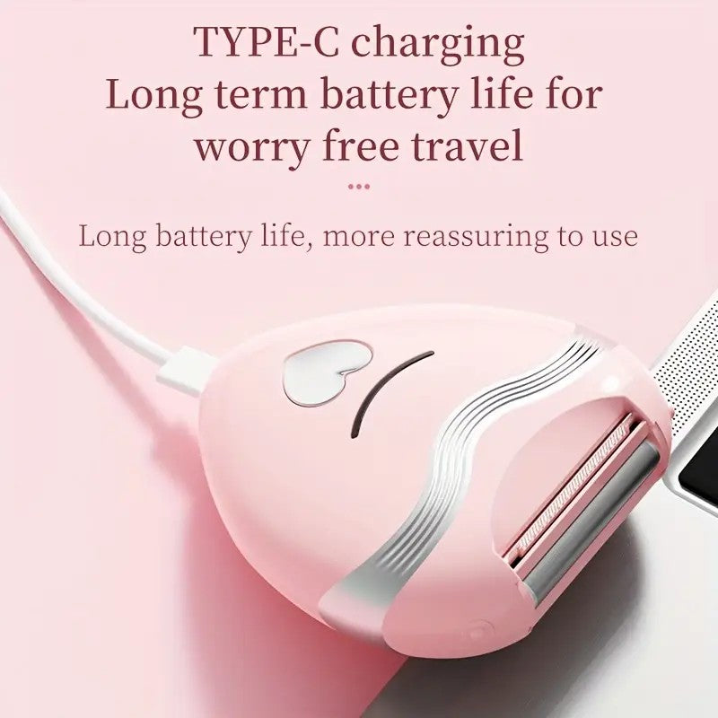 pink 3-in-1 Women's Electric Hair Remover, suitable for both dry and wet use. Designed for bikini, eyebrows, face, and underarms. Portable, rechargeable, cordless, gentle yet effective.