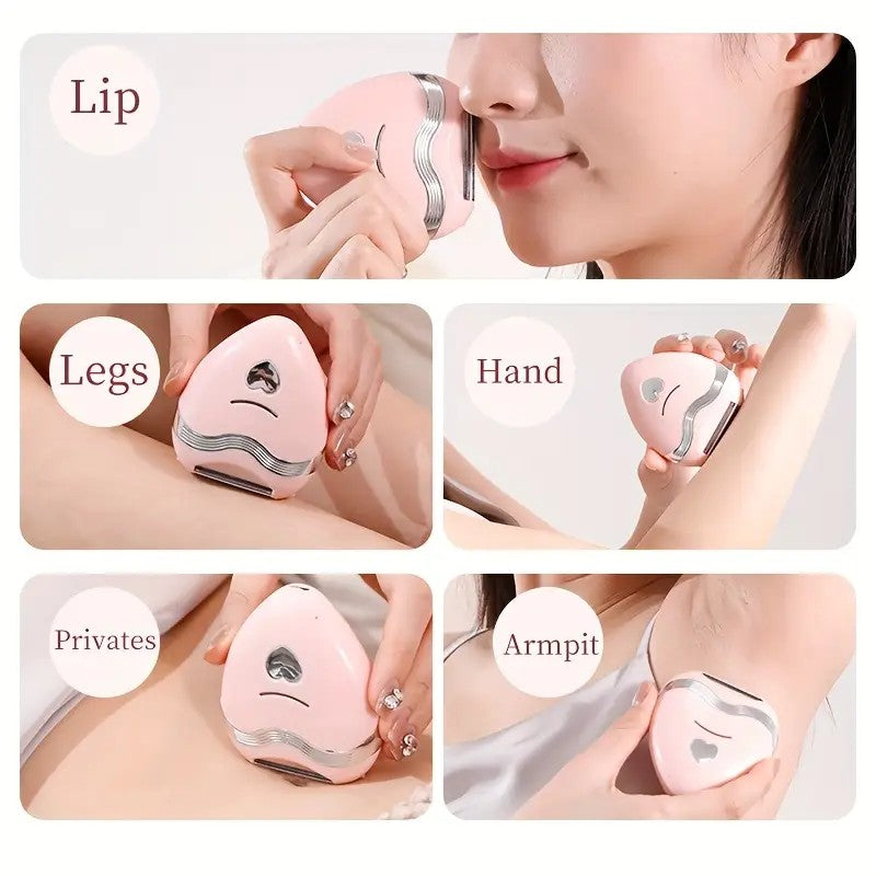 WHITE  3-in-1 Women's Electric Hair Remover, suitable for both dry and wet use. Designed for bikini, eyebrows, face, and underarms. Portable, rechargeable, cordless, gentle yet effective.