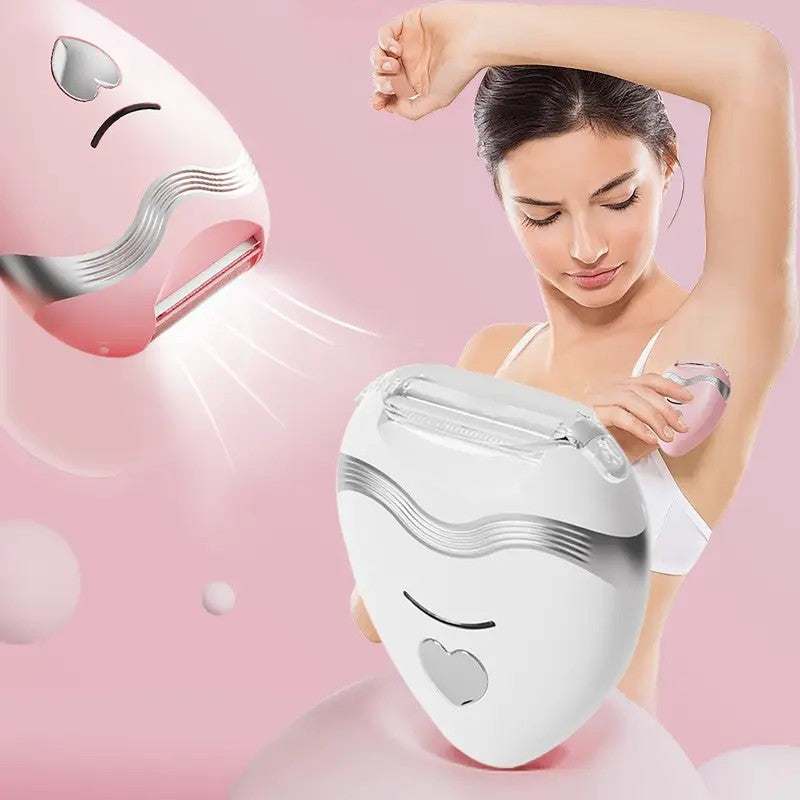 WHITE  3-in-1 Women's Electric Hair Remover, suitable for both dry and wet use. Designed for bikini, eyebrows, face, and underarms. Portable, rechargeable, cordless, gentle yet effective.