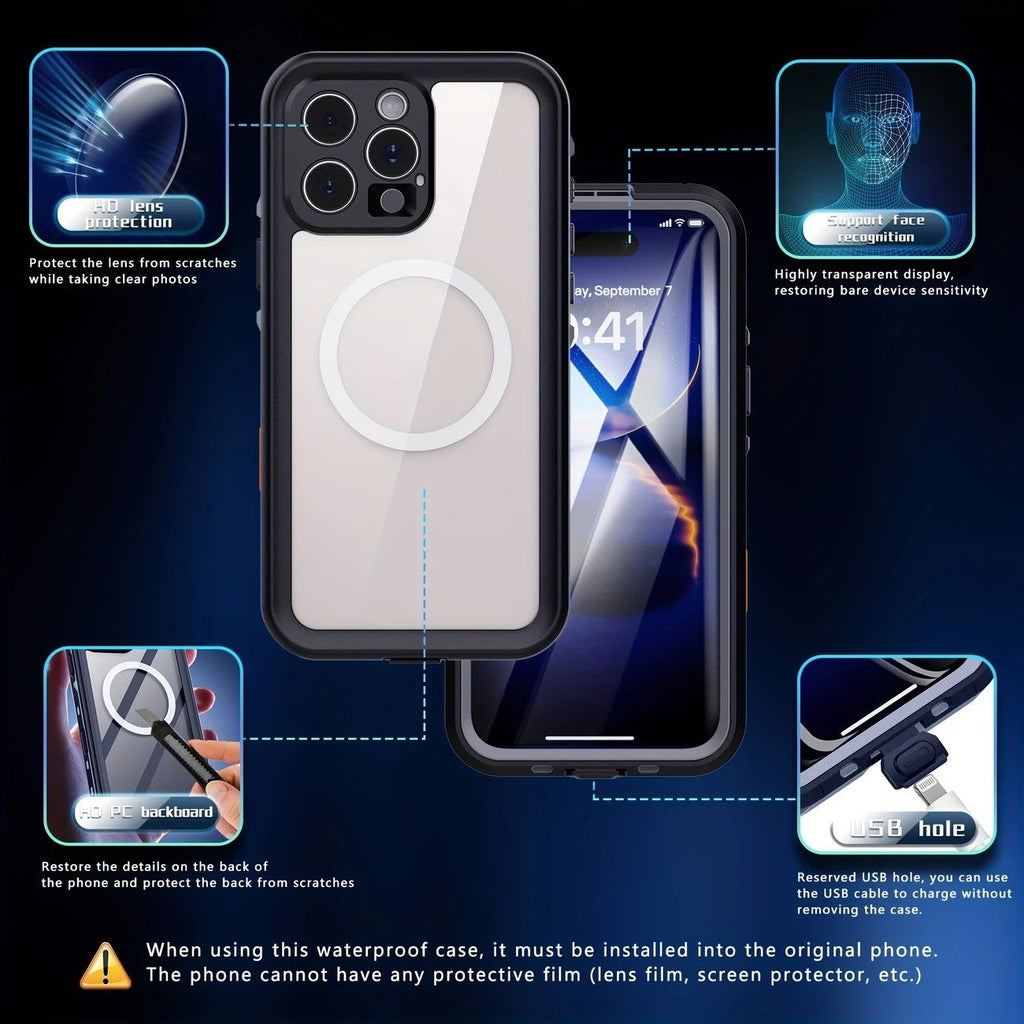 iPhone 16 Pro Max Waterproof Phone Case IP68 Drop Protection Snow Dust Resistant with Lanyard for Swimming Skiing Off Road Adventures(blue)