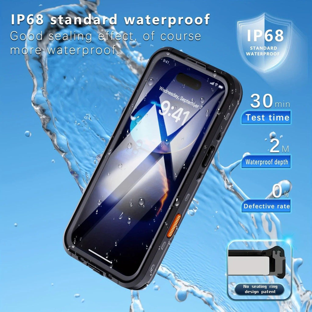 iPhone 16 Plus Waterproof Phone Case IP68 Drop Protection Snow Dust Resistant with Lanyard for Swimming Skiing Off Road Adventures(blue)
