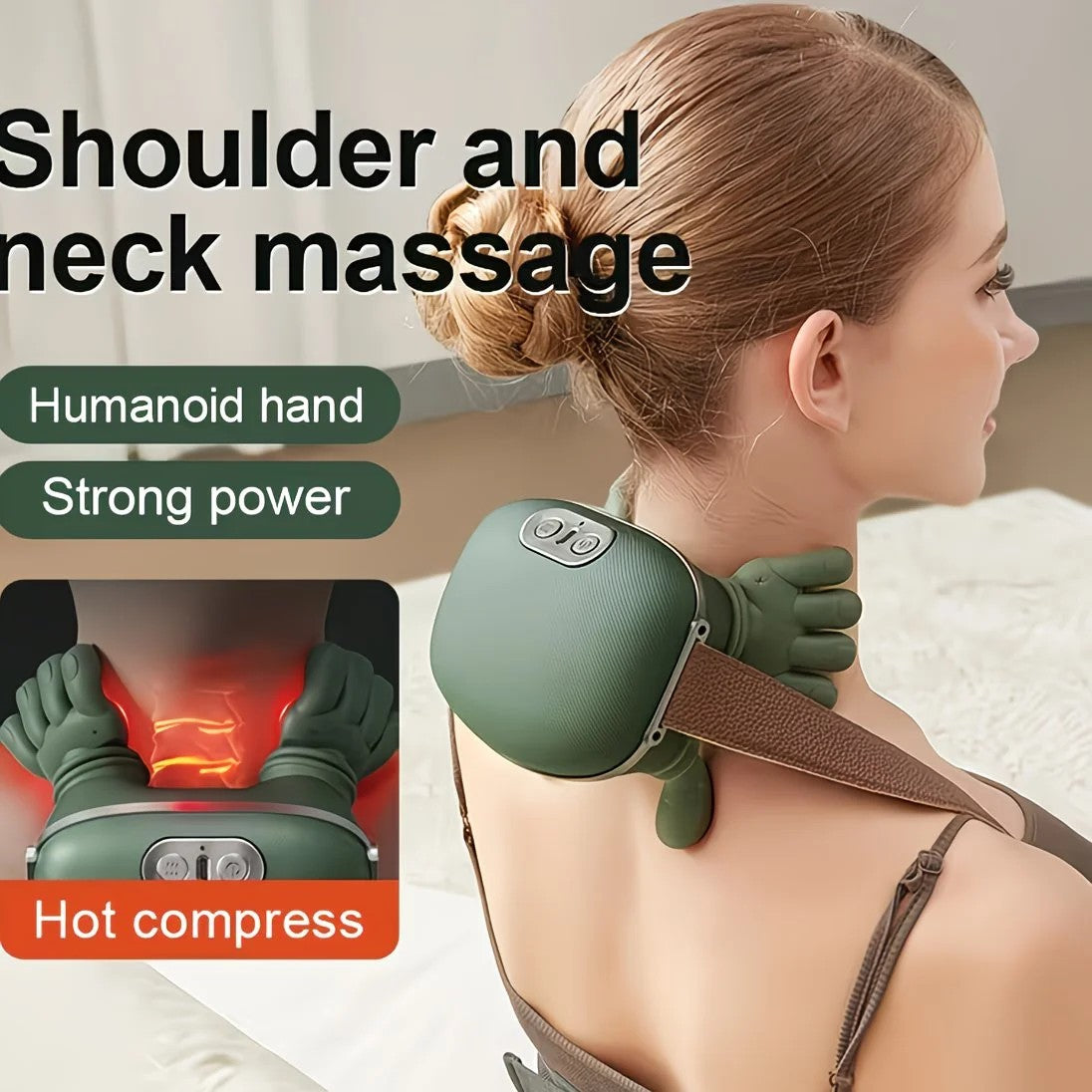 USB Heated Neck, Shoulder, and Back Massager – 6D Simulated Human-Hand Deep Kneading Technology, Multi-Part Massage for Neck, Shoulders, Back, and Legs, Relieving Office Fatigue and Muscle Tension Caused by Prolonged Sitting