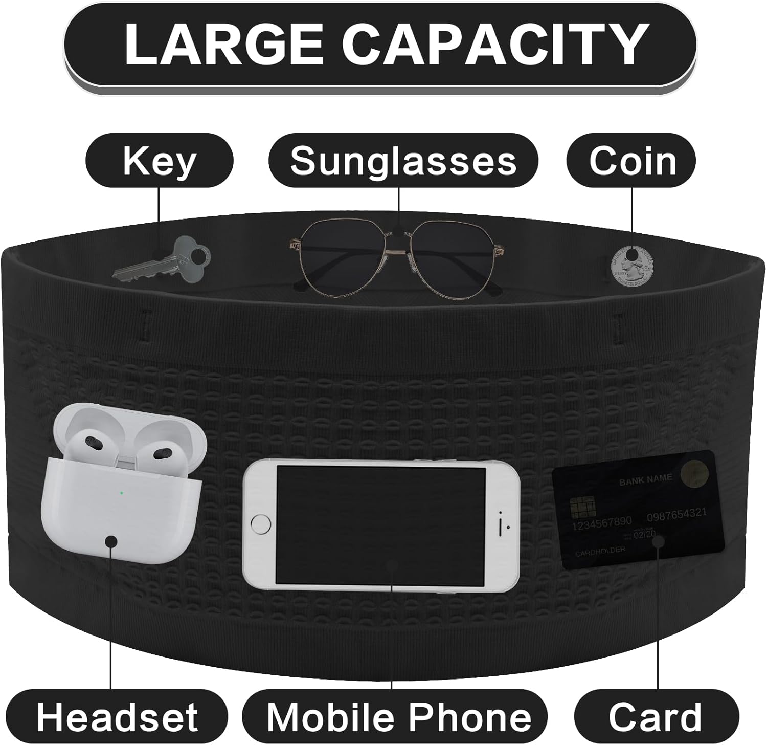 Breathable waist chain waist belt hidden wallet waist bag women's belly bag port running mobile phone holder keys money holder black S Black Black S