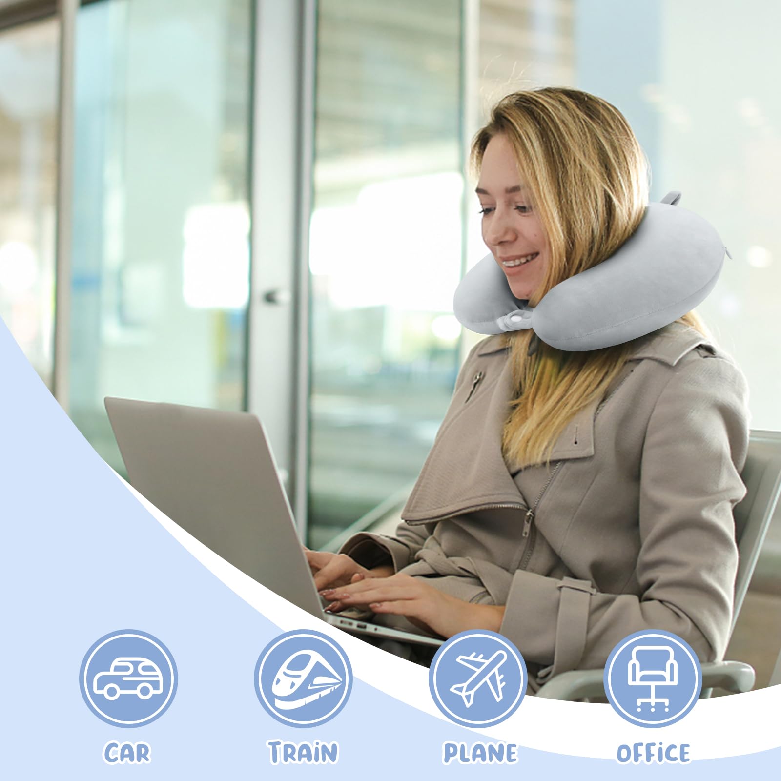 Travel Pillow Neck Pillow Memory Foam Travel Pillows Head Support Pillow for Airplane Train Car Office Travel Essential Flight Pillow (Gray) Gray