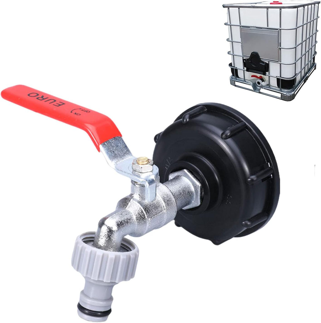 1000L Tank Faucet with Irrigation Hose Adapter, S60X6 IBC Faucet Connector, Rainwater Harvester Garden Faucet (1/2\" Plastic Adapter)