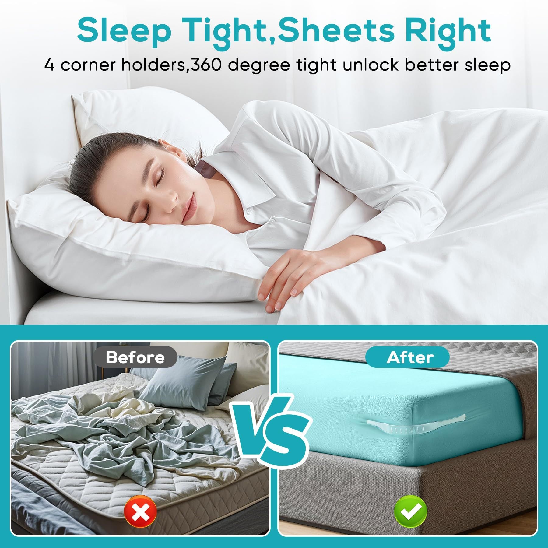 Invisible Sheet and Bed Cover Fastener, Removable and Storable, Keeps Sheets Tight, Sheet Clips for Daily Use White (set of 4)